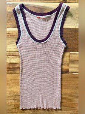 Prada Pink Waffle Ribbed Tank with Maroon and Cream Trim